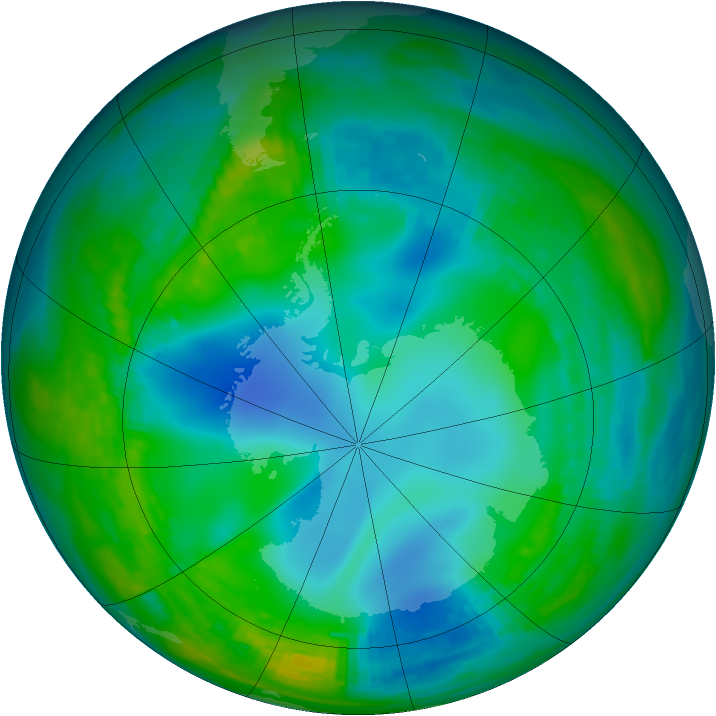 Antarctic ozone map for 20 May 1982